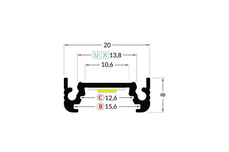 Vignette 3 produit Ref : PR2015C-GRIS-SP | PROFILE ALU AVEC CAPOT 1CMT ANODISE LARGEUR 20MM SANS REBORD