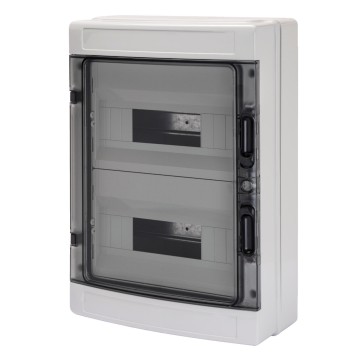 Photo Coffret tanche 24 (2X12) Modules .IP65 Gris avec bornier  | Ref : 40104BS