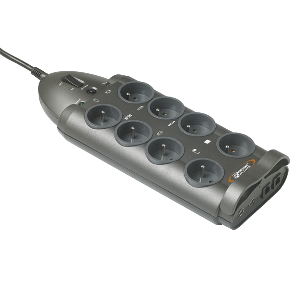 Photo S8 LAN TV Parasurtenseur 8 Prises FR + 2 RJ45 + 2 Coax | Ref : 61273