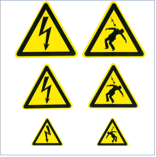 Photo Lot d'tiquettes de signalisation de danger lectrique. Triangles de 50+80+100mm | Ref : SDELOT       