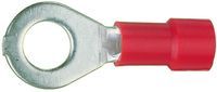 Photo Boite de 100 cosses pré-isolées rouge à plage ronde section 0.5 à 1.5mm² bornage M4. Corps en cuivre étamé. Manchon isolant en PVC auto extinguible UL94-V0 dotée du système easy entry qui permet une introduction aisée du fil. | Ref : B620/4E