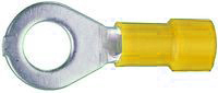 Photo Boite de 100 cosses pré-isolée jaune à plage ronde section 4 à 6mm² bornage M5. Corps en cuivre étamé. Manchon isolant en PVC auto extinguible UL94-V0 dotée du système easy entry qui permet une introduction aisée du fil. | Ref : B650/5E