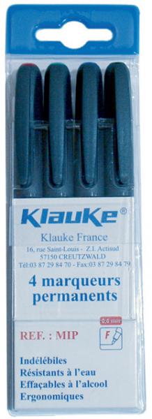 Photo Lot de 4 marqueurs indlbiles (bleu, noir, rouge, vert). Pointe de larg. 0,6mm | Ref : MIP