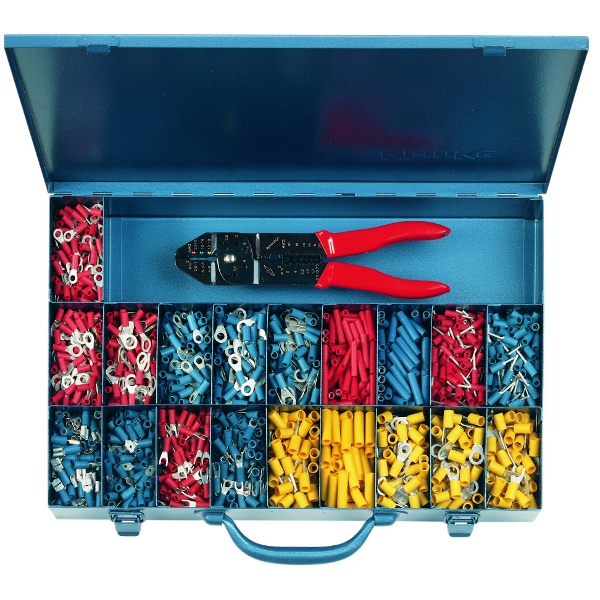 Photo Coffret m�tallique avec assortiment de cosses isol�es + pince K10 | Ref : MK230B