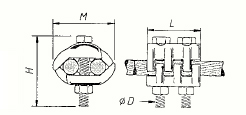 Vignette 3 produit Ref : RG25-150 | Raccord de drivation  griffes en laiton tam pour cbles cuivre BT. Raccordement des chemins de cbles  la terre. Section : 2x25mm mini  2x150mm maxi.  2 vis en acier nickeles M8