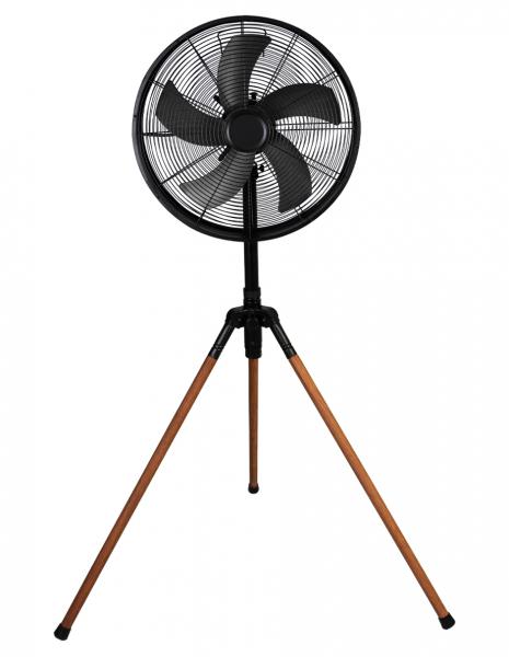 Photo VENTILATEUR DECO NOIR TREPIED BOIS | Ref : OS23VTB01