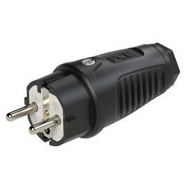 Photo Fiche mle 2P+T 16A IP54 en caoutchouc. Facilit de cbage jusqu' 3G2.5mm2 en HO7-RNF. Double terre. standard Franais NF et Allemand (schuko) idal pour ce raccorder aux groupes lctrognes quips de prise schuko. | Ref : 0521-SS