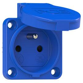 Photo Prise 2P+T 16A bleue IP54 à encastrer plastron 50x50mm | Ref : 104-OBC