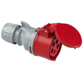 Photo Prise mobile 16A femelle 3Ph+N+T 400V CEI 6h IP44 rouge connexion auto | Ref : 215-6TT