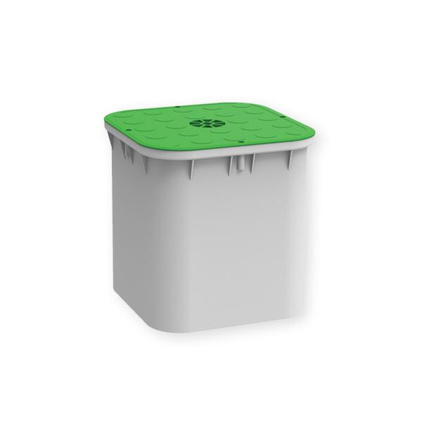 Photo Regard POLYBOX avec cylindre porte-poteau 250x250x250 couvercle vert | Ref : 2525V