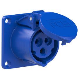 Photo Prise 3 poles 16A encastre plastron 70x70mm IP44 6h 240VAC bleu | Ref : 313-6