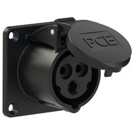 Photo Prise droite 16A 3 pôles à encastrer 6h IP44 noir plastron 70x70mm | Ref : 313-6X