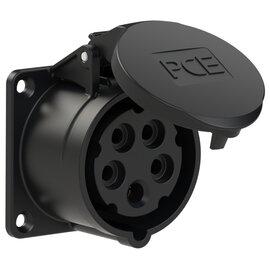 Photo Prise droite 16A 5 ples  encastrer 6h IP44 noir plastron 70x70mm | Ref : 315-6X