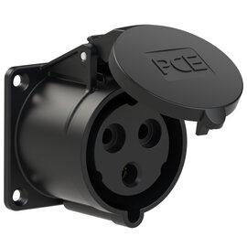 Photo Prise droite 32A 3 ples  encastrer 6h IP44 noir plastron 70x70mm | Ref : 323-6X