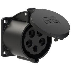 Photo Prise droite 32A 5 pôles à encastrer 6h IP44 noir plastron 70x70mm | Ref : 325-6X
