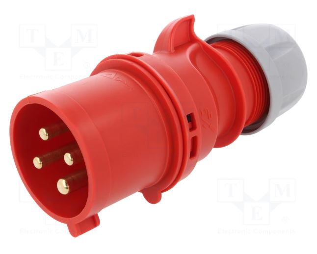 Photo Fiche mle 32A mobile 3Ph+T 400V CEI 6h IP44 rouge connexion  vis | Ref : 024-6