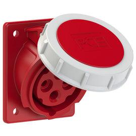 Photo Prise 4 poles 16A encastre plastron 70x85mm IP67 6h 400VAC rouge | Ref : 4142-6F78    