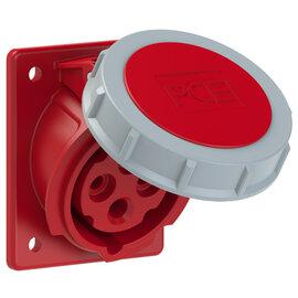 Photo Prise 4 poles 16A encastre plastron 70x85mm IP67 connexion auto 400VAC rouge 6h | Ref : 4142-6TTF78  