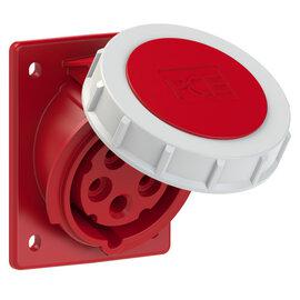 Photo Prise 5 poles 16A encastre plastron 80x97mm IP67 6h 400VAC rouge | Ref : 4152-6F78