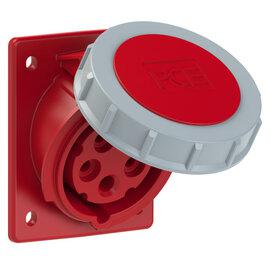 Photo Prise 5 poles 16A encastre plastron 80x97mm IP67 connexion auto 400VAC rouge 6h | Ref : 4152-6TTF78  