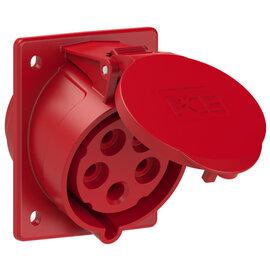 Photo Prise 5 poles 32A encastre plastron 80x97mm IP44 6h 400VAC rouge | Ref : 425-6