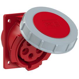 Photo Prise 5 poles 32A  encastrer plastron 80x97mm IP67 connexion auto 400VAC rouge | Ref : 4252-6TTF78  