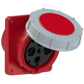 Photo Prise 4 poles 125A encastrée plastron 120x130mm IP67 6h 400VAC rouge | Ref : 4445-6