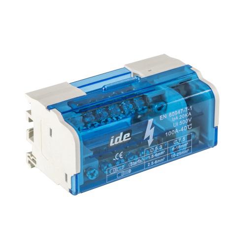 Photo Rpartiteur bipolaire 125A. Terminaux par barre: 1 entre - 14 sorties. Montage sur rail DIN. protection: cran transparent | Ref : 48721