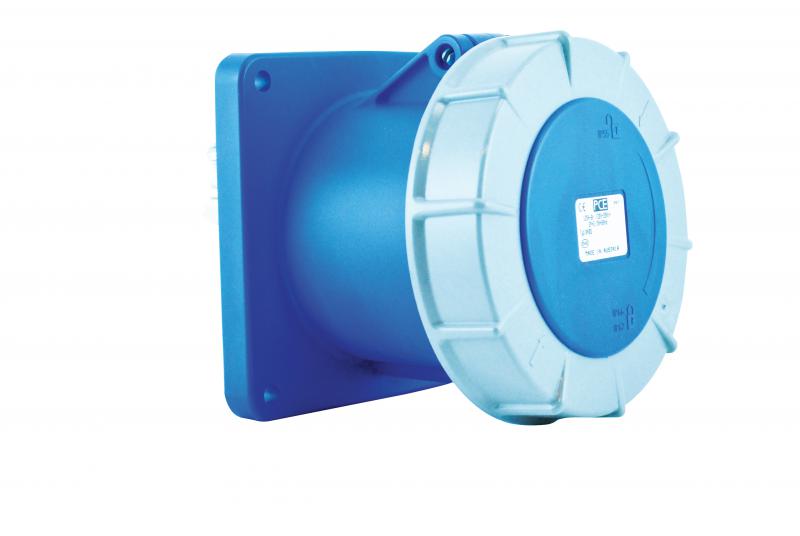 Photo Prise 3 poles 63A encastrée plastron 100x100mm IP67 6h 240VAC bleu | Ref : 3335-6