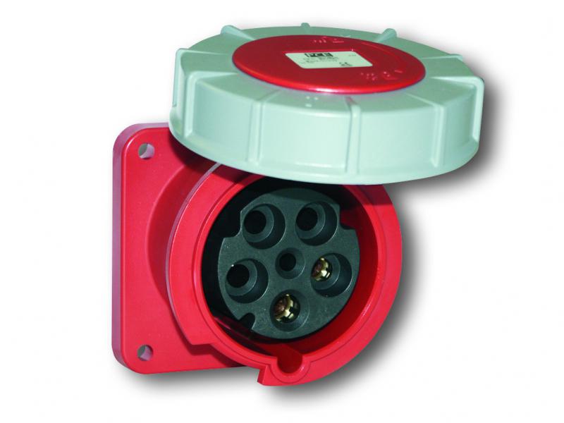 Photo Prise 4 poles 125A encastre plastron 120x120mm IP67 6h 400VAC rouge | Ref : 3445-6       