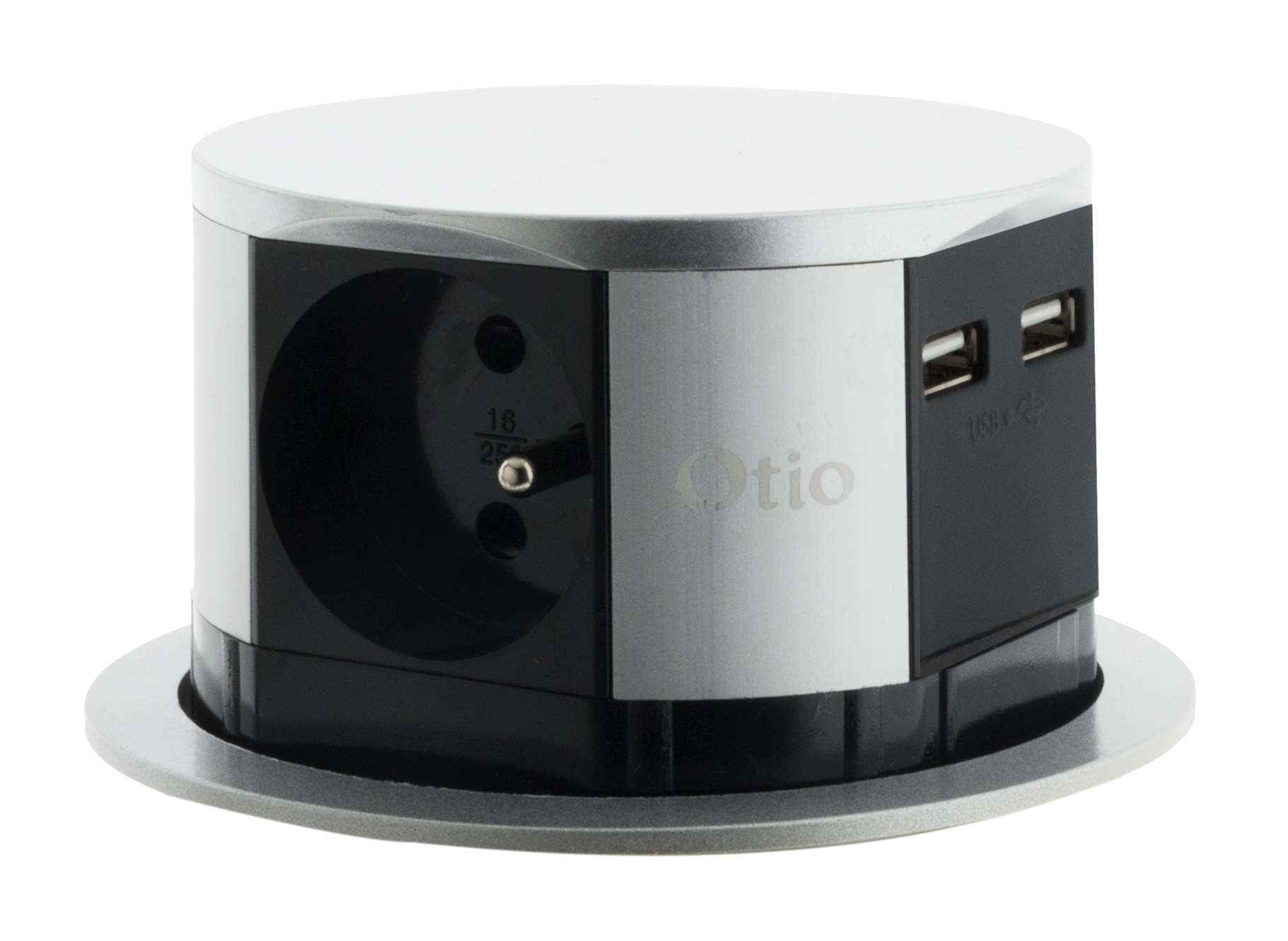 Photo BLOC ESCAMOTABLE DIAM.100MM 3 PC 16A + 2 USB - COMPACT PUSH | Ref : 760062