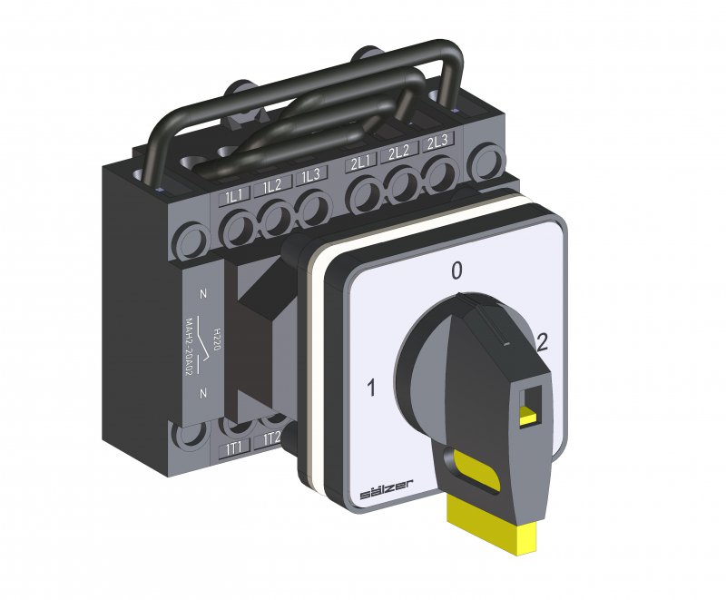 Photo Inverseur de source 40A 4 ples  encastrer. Poigne noire 3 positions cadenassable plastron 48x48mm | Ref : H233-71500-013V1