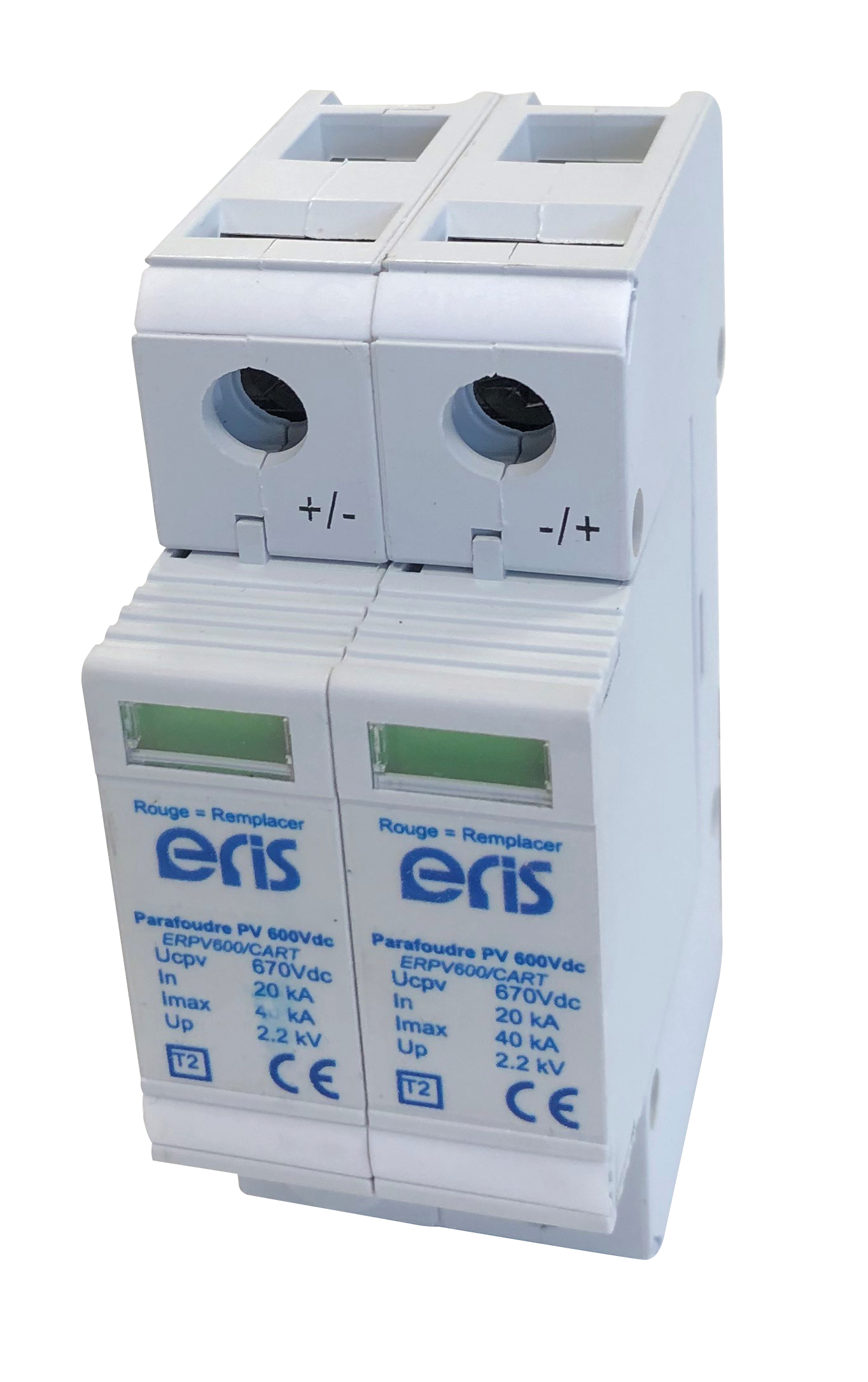 Photo Les parafoudres ERPV600 sont à cartouches débrochables avec signalisation du défaut en face avant. Ils sont équipés d\'un système de déconnexion thermique intégré qui permet la déconnexion automatique en fin de vie. Ils sont spécialement co | Ref : ERPV600