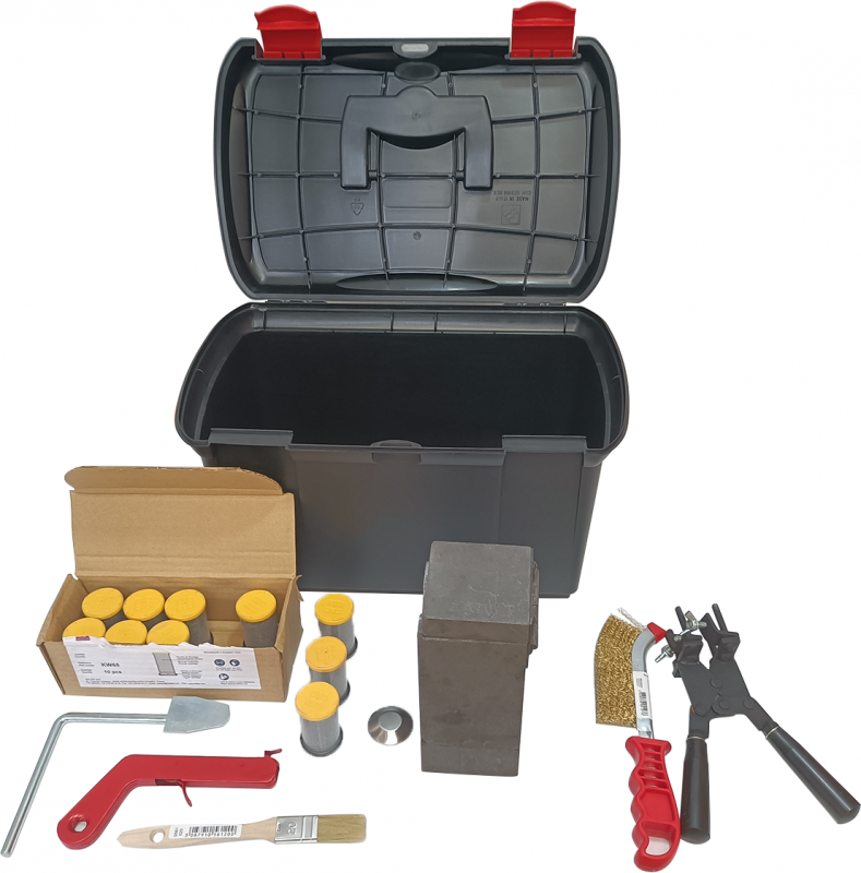 Photo Kit soudure pour IPN m�tallique � la verticale sur c�ble de 35mm2 par soudure aluminothermique. Le kit comprend l\'ensemble n�c�ssaire � la r�alisation de 20 connexions soud�es. Composition: Un moule en graphite. 20 cartouches de m�tal d\'a | Ref : ER20CS27-35