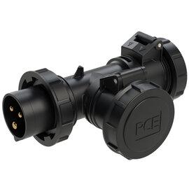 Photo Biplite 2 prises 3 pôles 16A 6h 230V noire IP67 arivée fiche mâle 3 poles | Ref : 94326003