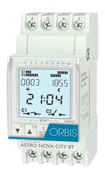 Photo Horloge astronomique 230Vac - 2 contacts - réserve 10 ans - grand écran LCD - compatible clé Bluetooth | Ref : ASTRO NOVA CITY B