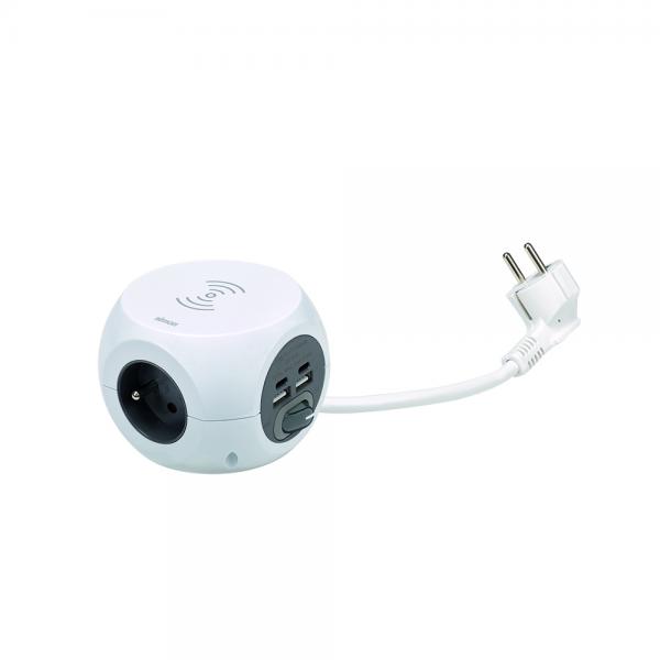 Photo Multiprise COMBIBALL recharge induction 3 PC 2P+T - 2 USB A + 2 USB C | Ref : BM516304