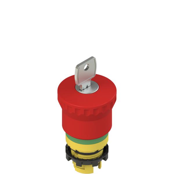 Photo Bouton arrt d'urgence avec dverrouillage par serrure et signalisation verte | Ref : E2 1PEBZ4731