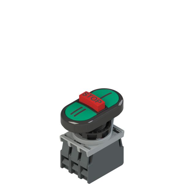 Photo Produit complet avec bouton-poussoir triple. adaptateur de fixation et contacts | Ref : E2 AC-DXBC0801