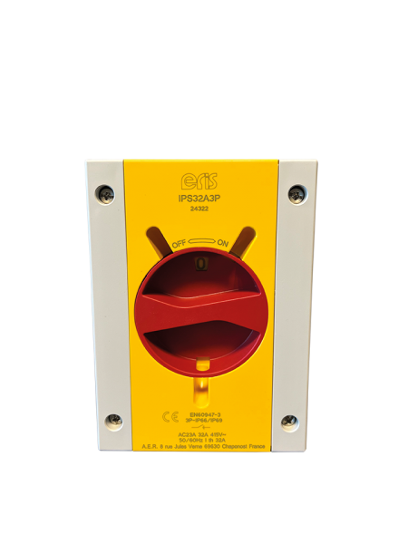 Photo Inter proximit 32A 3 ples IP66 boitier saillie thermoplastique 110X150X87mm IK09. Livr avec 2 presse-toupes M25 + contre crou | Ref : IPS32A3P