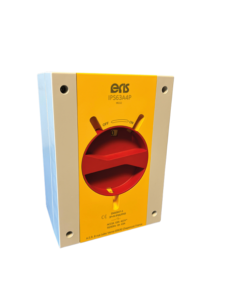 Photo Inter proximit 63A 4 ples IP66 boitier saillie thermoplastique 160X220X115mm IK09. Livr avec 2 presse-toupes M32 + contre crou | Ref : IPS63A4P