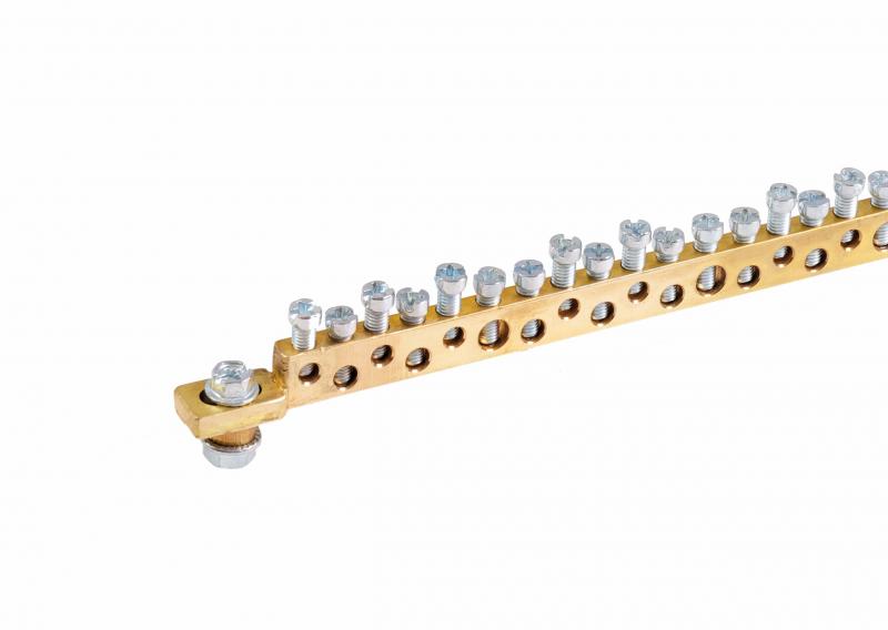 Photo Barre de terre en laiton 13x6mm longeur: 462mm - Section de cble: 1x35mm2 + 6x16mm2 + 24x6mm2 + 19x4mm2 | Ref : MRS5000