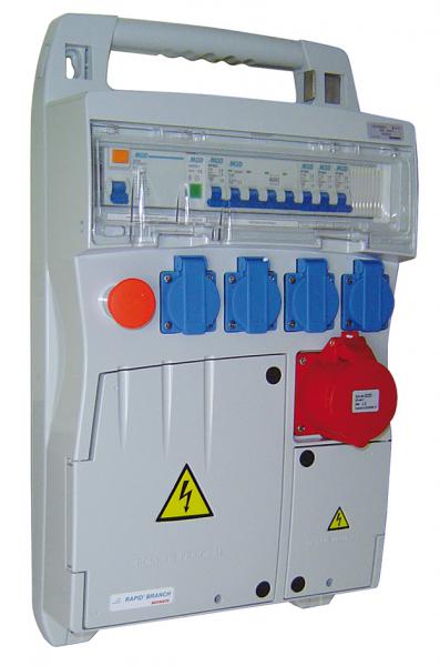 Photo Coffret colonne de chantier 4 prises monophas�s 16A 2P+T � brochage domestique. 1 prise triphas�e 32A 3 p�les + N + T � brochage industriel | Ref : P707