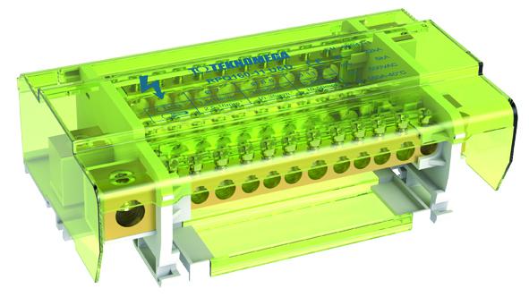 Photo Rpartiteur ttrapolaire 160A compact - entre: 1x50mm2 - sortie: 3x35+8x16mm2 | Ref : RPQ1016
