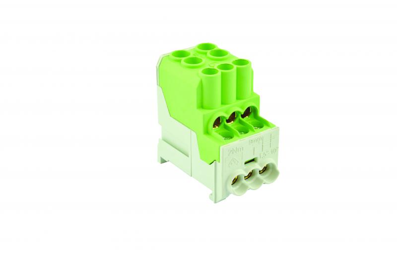 Photo Rpartiteur unipolaire 100A vert E:2x16mm2 S:6x6mm2 | Ref : RU100T