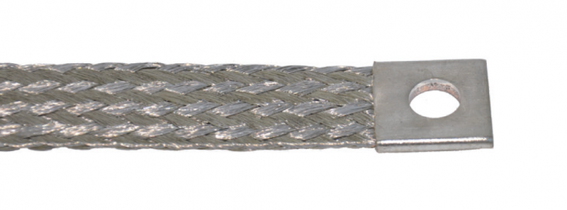 Photo Tresse de masse plate en cuivre tam 10mm2 Lg: 300mm perage Diam. 8.5mm | Ref : TMS1025