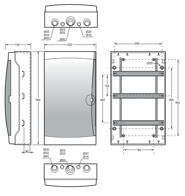 Vignette 2 produit Coffret tanche 42 modules IP65 IK08 dimension: 565x326x150 + SPT | Ref : 3942-TPTS1