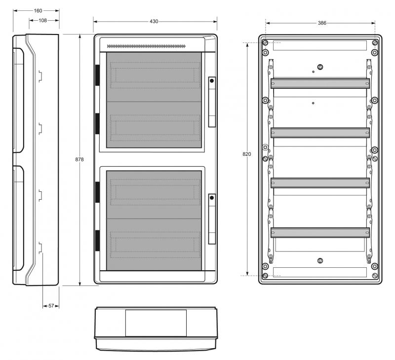 Vignette 3 produit Ref : 39072 | Tableau tanche 72 modules 4 ranges IP65 IK08 878x430x160 + 3 SPT