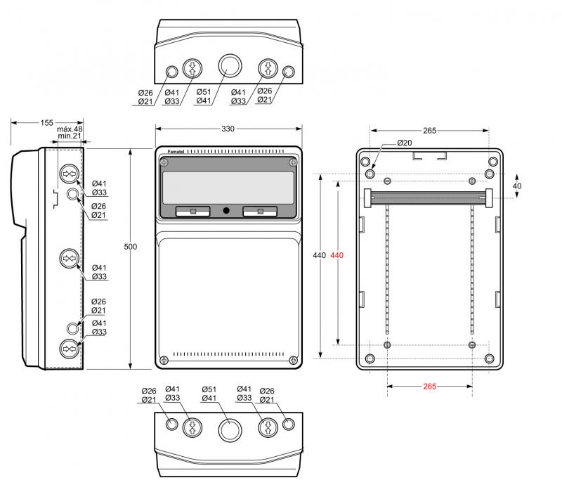 Vignette 3 produit Ref : 3952          | Coffret tanche 16 modules quipable 500X330x155 IP65 IK08
