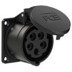 ERIS Prise droite 16a 5 ples  encastrer 6h ip44 noir plastron 70x70mm 315-6X